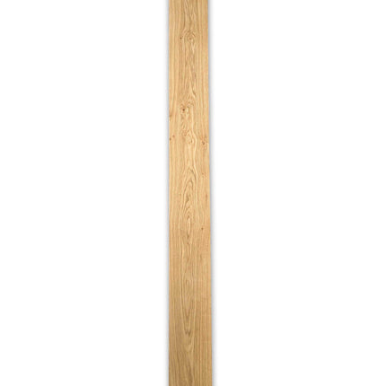 Langwerpig vel eiken rustiek fineer 240x16 cm met zichtbare knoesten, geschikt voor meubelafwerking en interieurtoepassingen.
