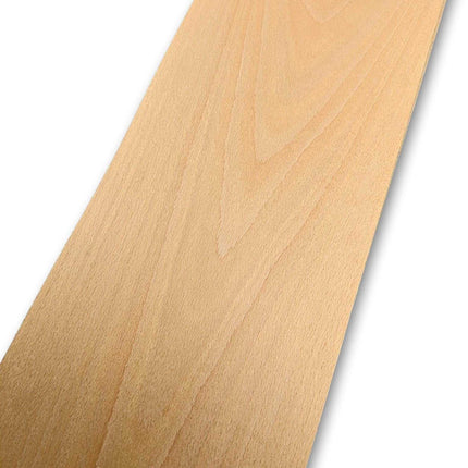 Natuurlijk beuken fineervel zonder backing, formaat 50 x 18 cm, perfect voor renovatie of kunsttoepassingen.